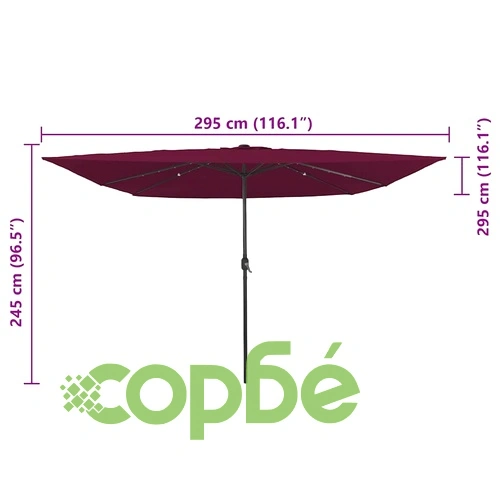 Градински парасол с LED осветление 295x295x245 см червен и черен ➤ топ цена ➤ sorbe.bg