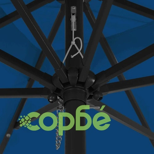 Градински парасол с LED осветление 295x295x245 см син и черен ➤ топ цена ➤ sorbe.bg
