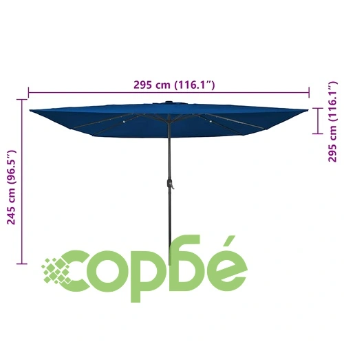 Градински парасол с LED осветление 295x295x245 см син и черен ➤ топ цена ➤ sorbe.bg