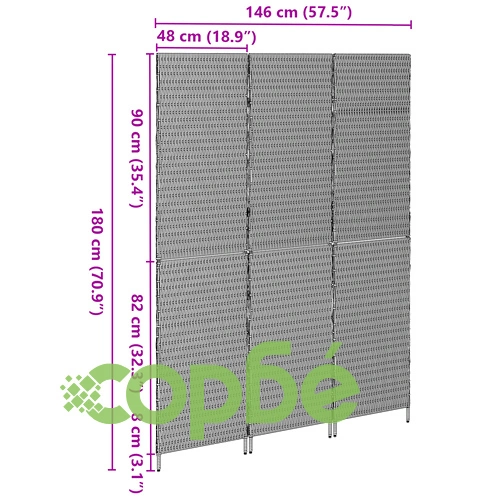Пространствен разделител от полиратан, 3 панела, сгъваем, черен, 146x180 см ➤ топ цена ➤ sorbe.bg