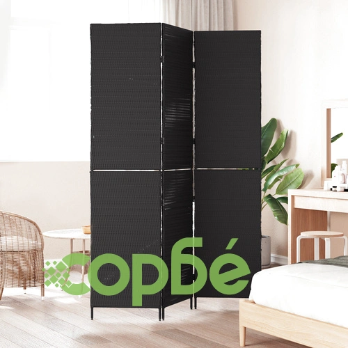 Пространствен разделител от полиратан, 3 панела, сгъваем, черен, 146x180 см ➤ топ цена ➤ sorbe.bg