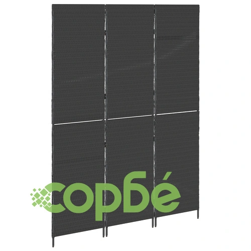 Пространствен разделител от полиратан, 3 панела, сгъваем, черен, 146x180 см ➤ топ цена ➤ sorbe.bg