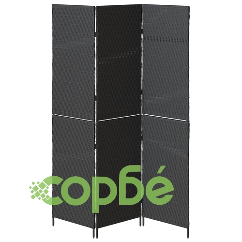 Пространствен разделител от полиратан, 3 панела, сгъваем, черен, 146x180 см ➤ топ цена ➤ sorbe.bg