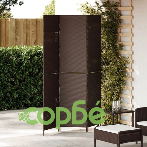 Разделител за стая 3 панела сгъваем кафяв 146x180 см от полиратан ➤ топ цена ➤ sorbe.bg