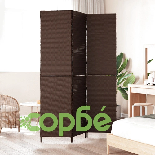 Разделител за стая 3 панела сгъваем кафяв 146x180 см от полиратан ➤ топ цена ➤ sorbe.bg
