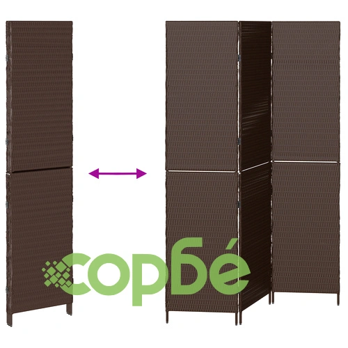 Разделител за стая 3 панела сгъваем кафяв 146x180 см от полиратан ➤ топ цена ➤ sorbe.bg
