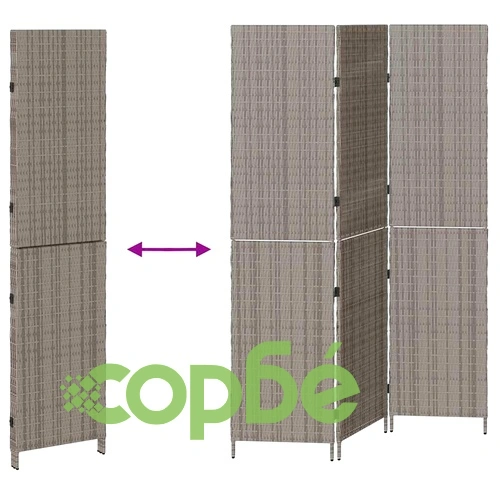 Сгъваем разделител за стая от полиратан сив 147x180 см ➤ топ цена ➤ sorbe.bg