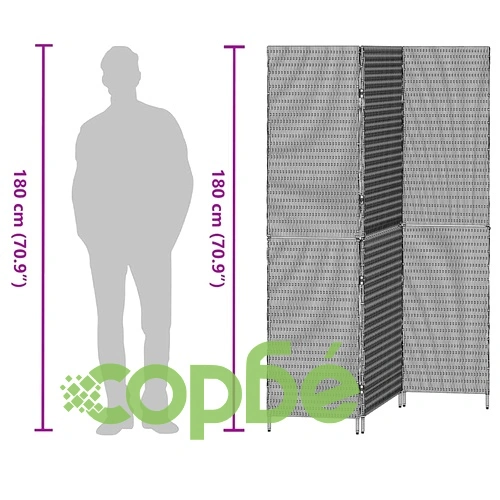 Сгъваем разделител за стая от полиратан сив 147x180 см ➤ топ цена ➤ sorbe.bg