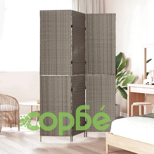 Сгъваем разделител за стая от полиратан сив 147x180 см ➤ топ цена ➤ sorbe.bg