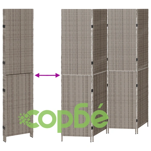 Сгъваем Параван за Стая с 4 Панела от Поли Ратан в Сив Цвят 195x180 см ➤ топ цена ➤ sorbe.bg