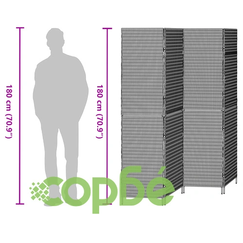 Сгъваем Параван за Стая с 4 Панела от Поли Ратан в Сив Цвят 195x180 см ➤ топ цена ➤ sorbe.bg