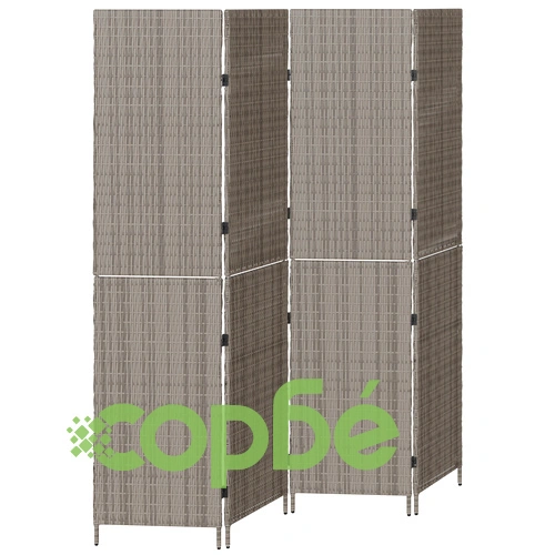 Сгъваем Параван за Стая с 4 Панела от Поли Ратан в Сив Цвят 195x180 см ➤ топ цена ➤ sorbe.bg