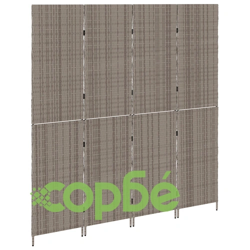 Сгъваем Параван за Стая с 4 Панела от Поли Ратан в Сив Цвят 195x180 см ➤ топ цена ➤ sorbe.bg