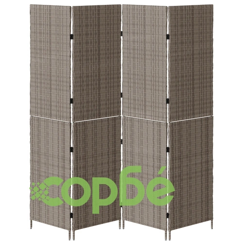 Сгъваем Параван за Стая с 4 Панела от Поли Ратан в Сив Цвят 195x180 см ➤ топ цена ➤ sorbe.bg