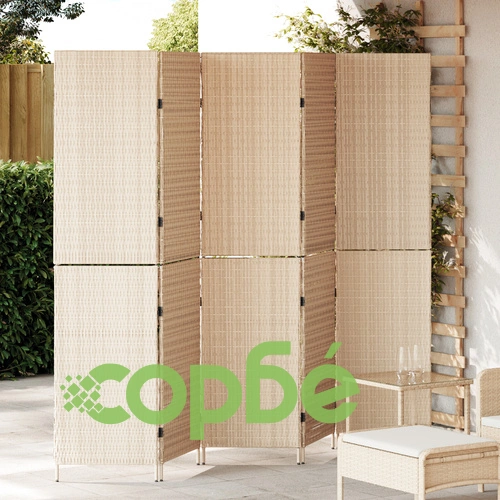Разделител за стая от натурално дърво - 5-панелен сгъваем параван в бежов цвят, 180 см ➤ топ цена ➤ sorbe.bg