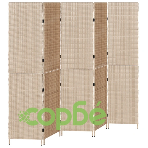 Разделител за стая от натурално дърво - 5-панелен сгъваем параван в бежов цвят, 180 см ➤ топ цена ➤ sorbe.bg