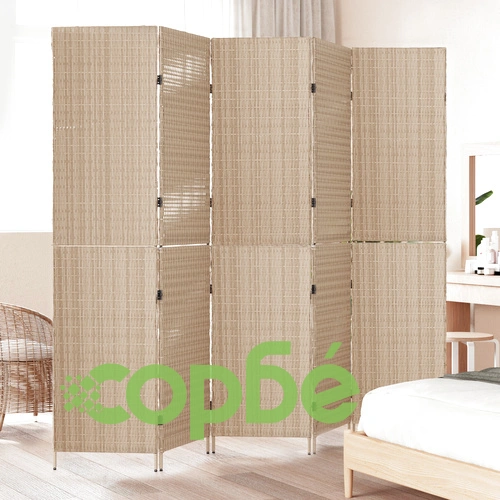 Разделител за стая от натурално дърво - 5-панелен сгъваем параван в бежов цвят, 180 см ➤ топ цена ➤ sorbe.bg