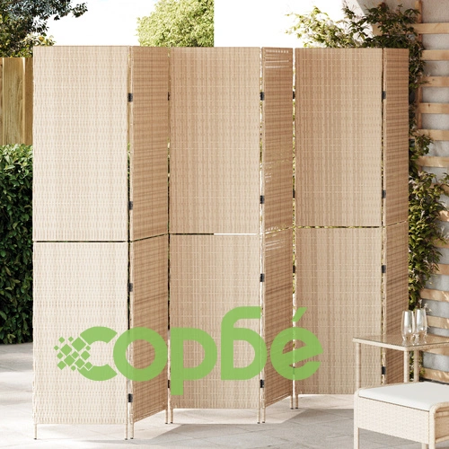 Дървен сгъваем параван за стая - Бежов, 180 см, 6 панела ➤ топ цена ➤ sorbe.bg