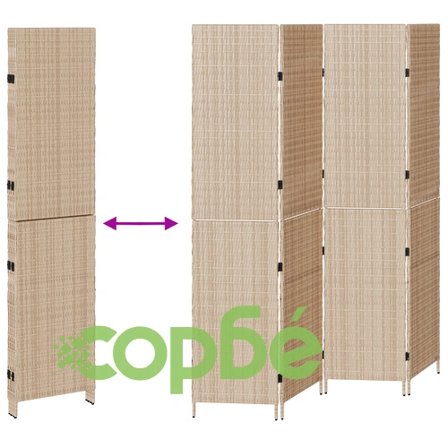 Дървен Параван за Стая с 4 Панела от Плат в Бежов Цвят, 200 см Височина ➤ топ цена ➤ sorbe.bg