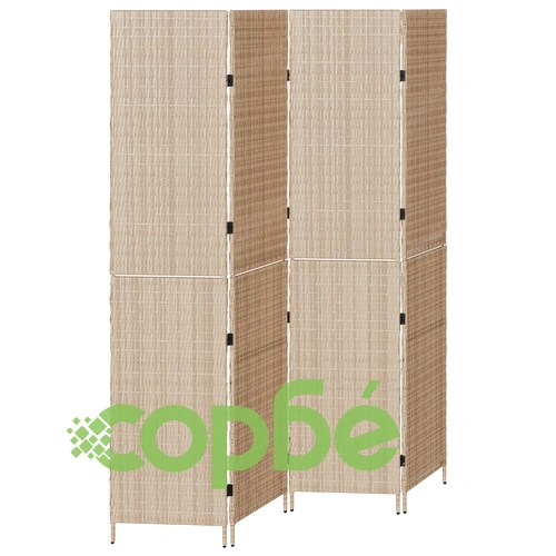 Дървен Параван за Стая с 4 Панела от Плат в Бежов Цвят, 200 см Височина ➤ топ цена ➤ sorbe.bg