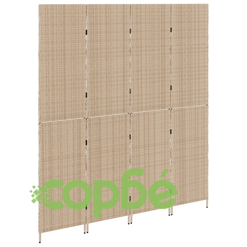 Дървен Параван за Стая с 4 Панела от Плат в Бежов Цвят, 200 см Височина ➤ топ цена ➤ sorbe.bg