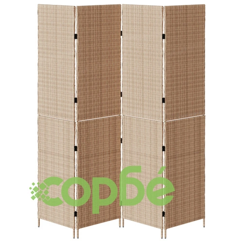 Дървен Параван за Стая с 4 Панела от Плат в Бежов Цвят, 200 см Височина ➤ топ цена ➤ sorbe.bg