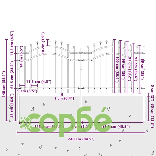 Градинска ограда с пика WOERDEN 240 x 140 см, стомана с прахово покритие ➤ топ цена ➤ sorbe.bg