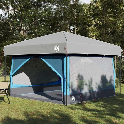 Палатка за къмпинг за 7 души, 300 x 300 x 250 см, синьо и сиво ➤ топ цена ➤ sorbe.bg