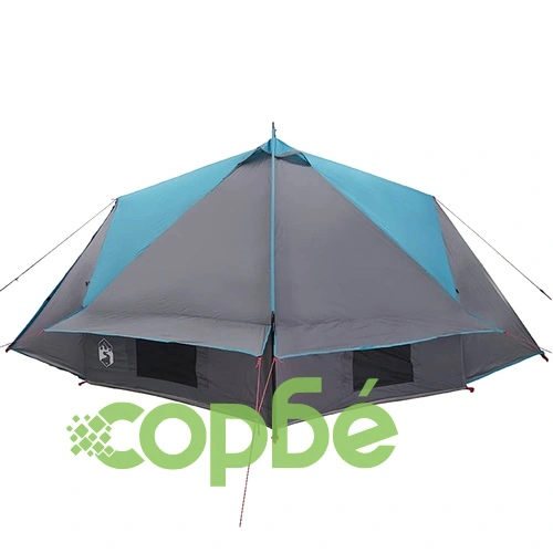 Тент тип Типи за 8 души от полиестер 490 x 410 x 210 см, синьо и сиво ➤ топ цена ➤ sorbe.bg