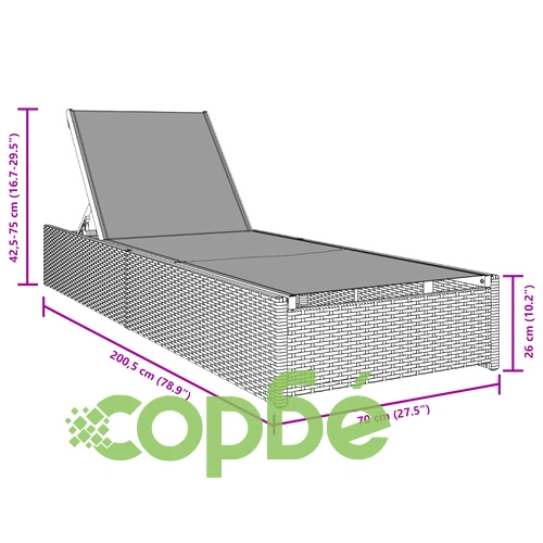 Шезлонг от Полиратан в Сиво 60x200x27 см за Градина и Тераса ➤ топ цена ➤ sorbe.bg