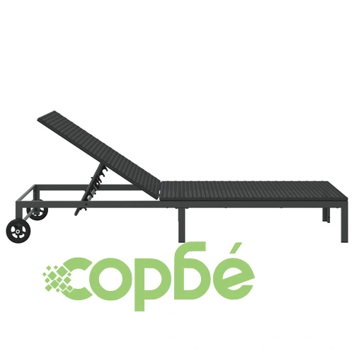 Шезлонг с колела от полиратан, черен, 54 x 200 x 27 см ➤ топ цена ➤ sorbe.bg