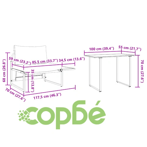 Комплект градински мебели с единична седалка и странична маса, с възглавници, светлосив цвят, 117 x 70 x 67.5 см ➤ топ цена ➤ sorbe.bg