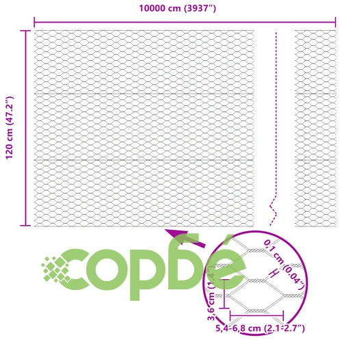 Шестоъгълна метална ограда с PVC покритие, сива, 1.2x100 м ➤ топ цена ➤ sorbe.bg