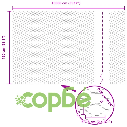 Шестоъгълна оградна мрежа от стомана с PVC покритие, сива, 1.5x100 м ➤ топ цена ➤ sorbe.bg
