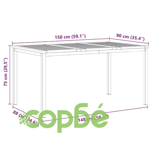 Външна трапезна маса от масивно тиково дърво 150x90x75 см, кафява ➤ топ цена ➤ sorbe.bg