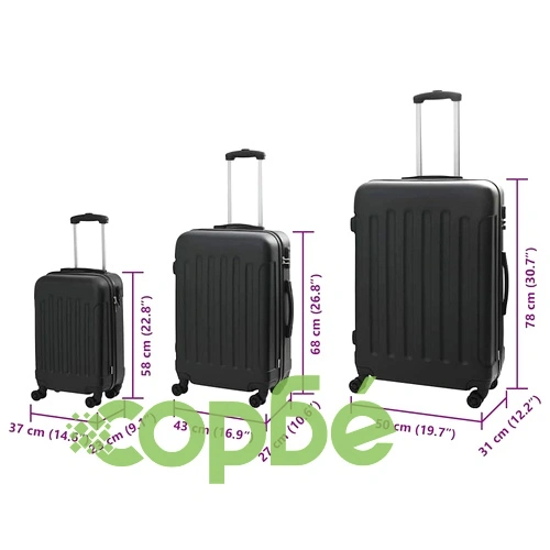 Комплект куфари с твърда обвивка ABS 3 броя черни 20 24 28 ➤ топ цена ➤ sorbe.bg
