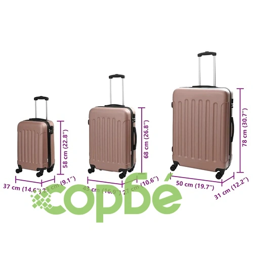 Комплект куфари 3 броя твърда обвивка ABS розово златисто 50x31x78 см ➤ топ цена ➤ sorbe.bg