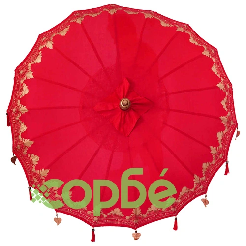 Балийски парасол от памук и дърво червен 185x185x260 см ➤ топ цена ➤ sorbe.bg