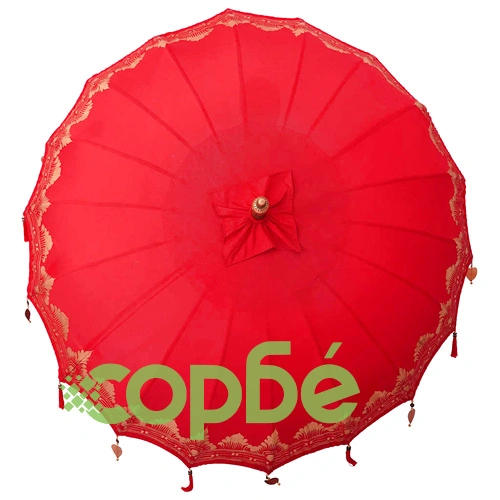 Балийски парасол от памук и дърво червен 215x215x260 см ➤ топ цена ➤ sorbe.bg