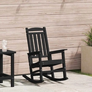 Градински люлеещ се стол от HDPE, черен, 70 x 92 x 108 см
