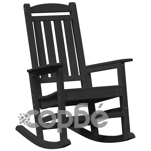 Градински люлеещ се стол от HDPE, черен, 70 x 92 x 108 см ➤ топ цена ➤ sorbe.bg