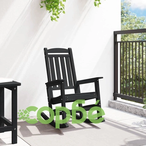 Градински люлеещ се стол от HDPE, черен, 70 x 92 x 108 см ➤ топ цена ➤ sorbe.bg
