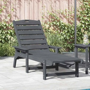 Шезлонг за градина HDPE, светлосиво, 162 x 53 x 98.5 см