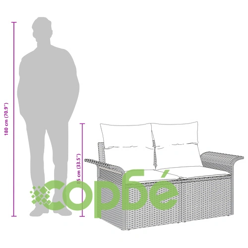 Градински диван за двама с възглавници от полиратан - кафяв, 141 x 61.5 x 69 см ➤ топ цена ➤ sorbe.bg