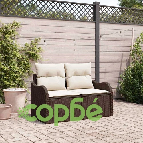 Двуместен градински диван с възглавници и съхранение кафяв полиратан 121x62x69см ➤ топ цена ➤ sorbe.bg