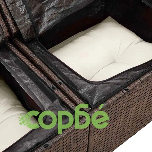 Двуместен градински диван с възглавници и съхранение кафяв полиратан 121x62x69см ➤ топ цена ➤ sorbe.bg