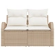 Градински диван от полиратан с 2 места и възглавници, бежов