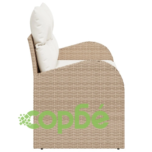 Градински диван от полиратан с 2 места и възглавници, бежов ➤ топ цена ➤ sorbe.bg