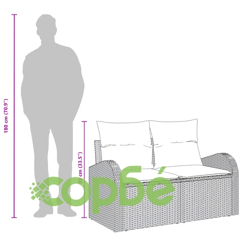 Градински диван от полиратан с две места, място за съхранение и възглавници - Бежов ➤ топ цена ➤ sorbe.bg