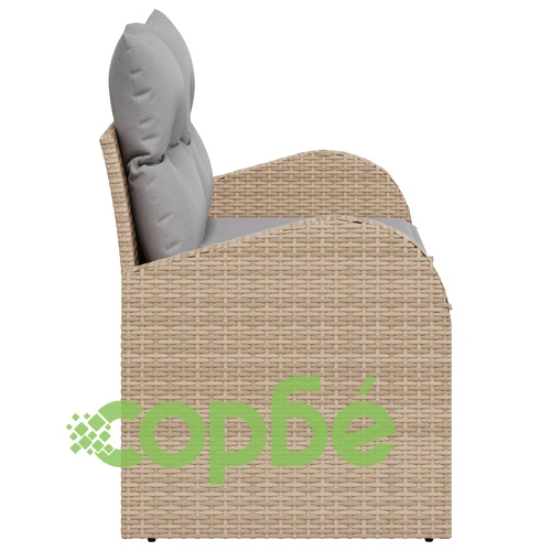 Градински диван от полиратан с две места, място за съхранение и възглавници - Бежов ➤ топ цена ➤ sorbe.bg